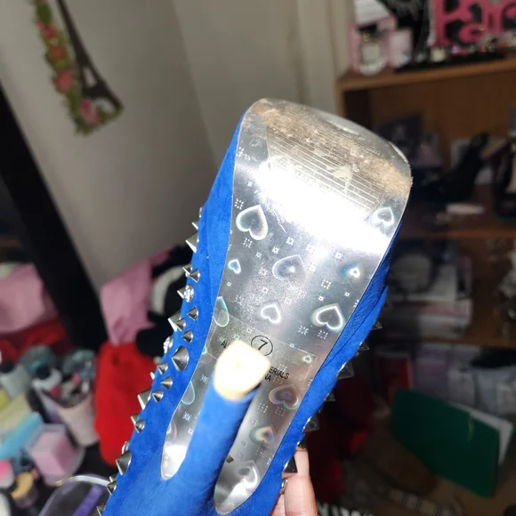 Y2k Mcbling Blue 💙✨️  rhinestone and silver studded platform high heels - Picture 6 of 8